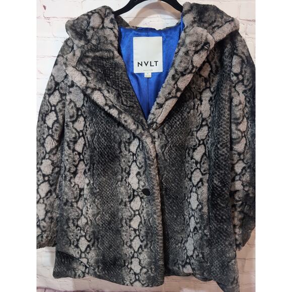 NVLT Coat Large Snake Print Faux Fur Jacket Hooded - Picture 2 of 13